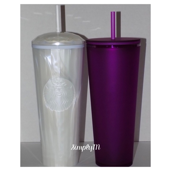 Starbucks White Pearl Dome & Purple Soft Touch Tumbler Set